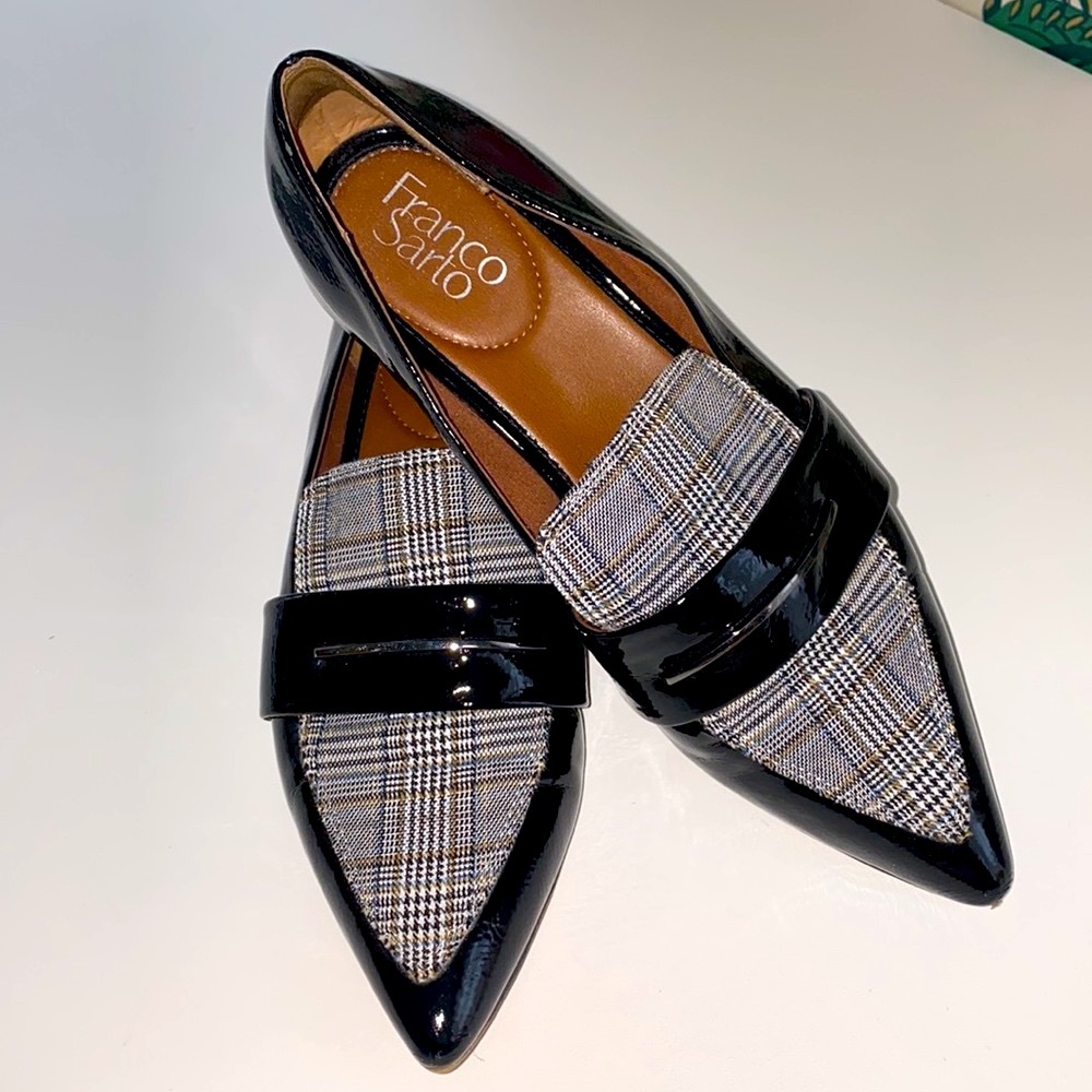 Franco Sarto Wynne Loafers - Black Plaid Size 8.5